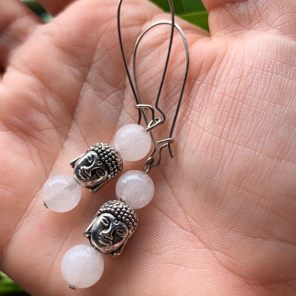 🌸2 for $24🌸 Rose Quartz Buddha Charm Earrings - Picture 3 of 4
